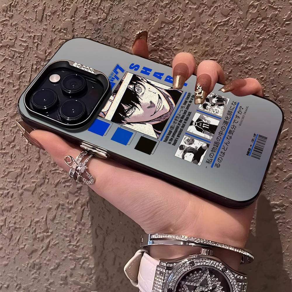 

Cool B-Blue L-Lock Anime Phone Case Laser Ripple Silver Silicone Case For iPhone 17 16 15 14 13 12 11 Pro Plus Max iPhone 13 pro
