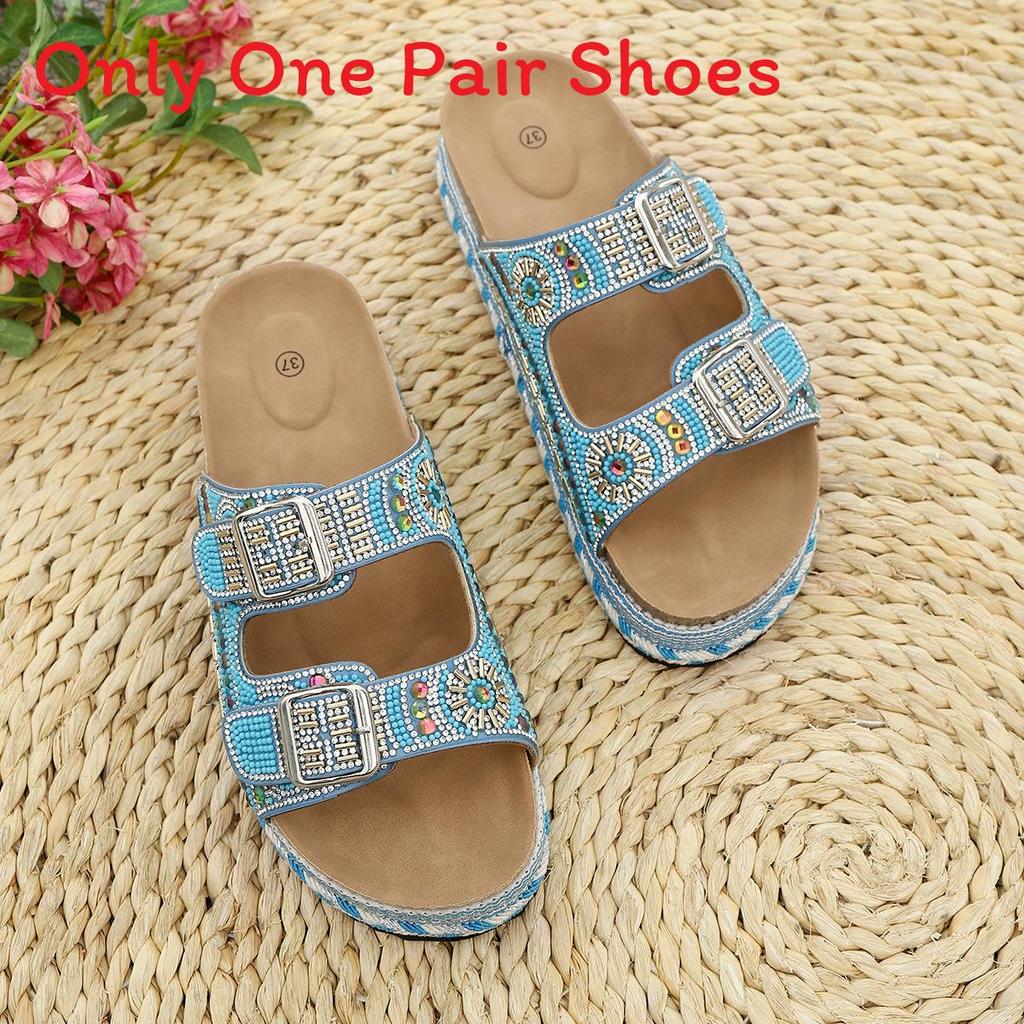Summer Water Diamond Platform Flip Flops With Pu Upper For Womens Casual Wear