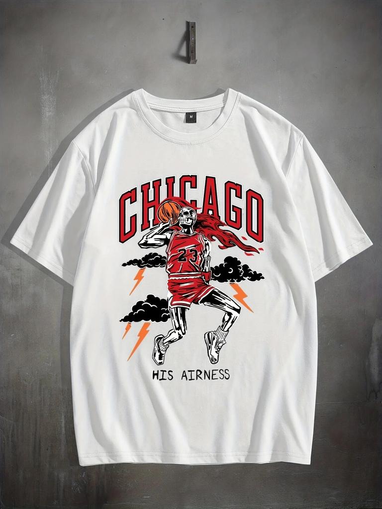 Stylisches Basketballspieler Muster Print Unisex Bequemes Schickes T-Shirt, Grafik T-Shirt Unisex Sommer Outdoor Kleidung, Unisex Kleidung Unisex