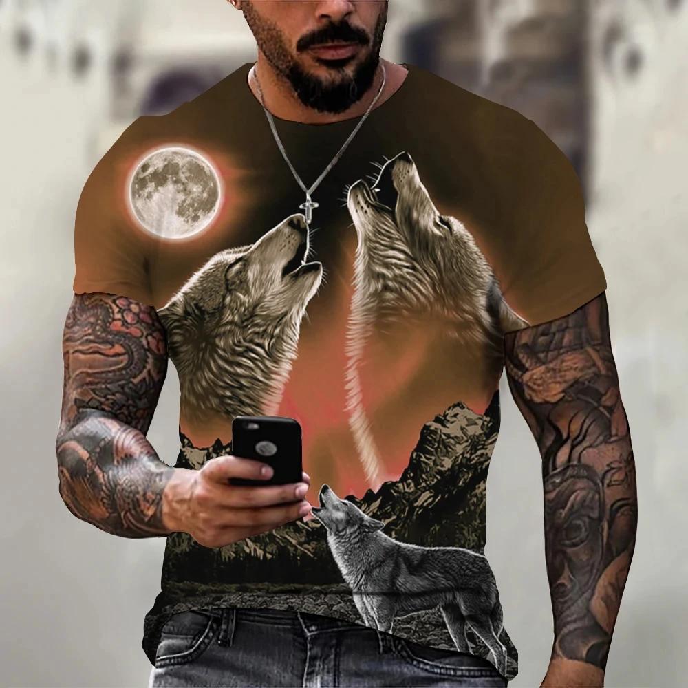 Vintage Wolf 3D Print Men T-Shirts Animal Casual Street Man's Sports Top Short Sleeve Oversized Tee Shirt Men's Clothing Summer