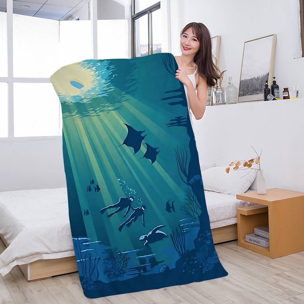 

Ocean Animal Underwater World Anime Beach Swimming Towel Soft Absorbent Washcloth Children s Gifts For Kids Travel Camping Gym W30*H60(CM)