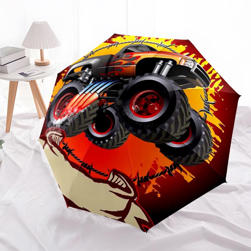 1pc Monster Truck Adventure Umbrella with Plastic Handle,Suitable for All Seasons Home Travel Outdoor UmbrellaDD622