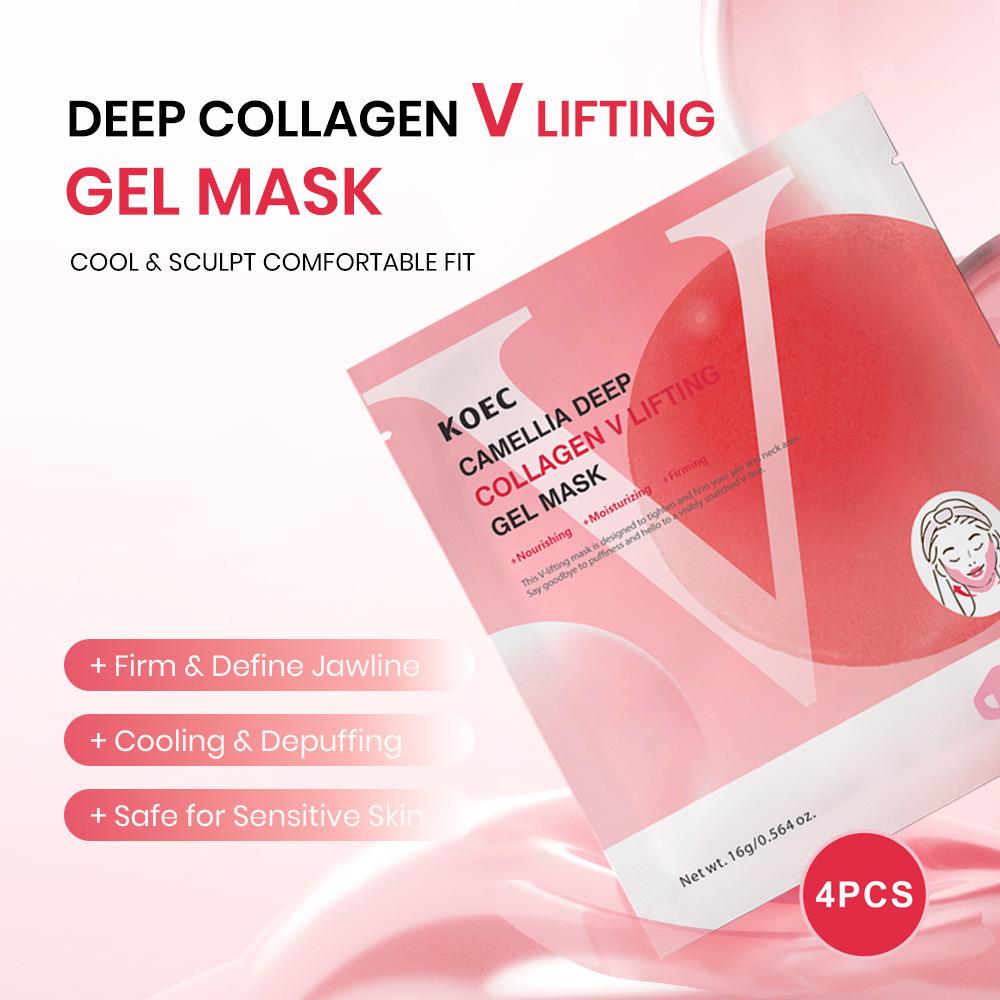 KOEC Camellia Collagen V-Shape Face Mask 4-Pack Lifting Firming Gel Hanging Ear Mask Hydrating Skin Care