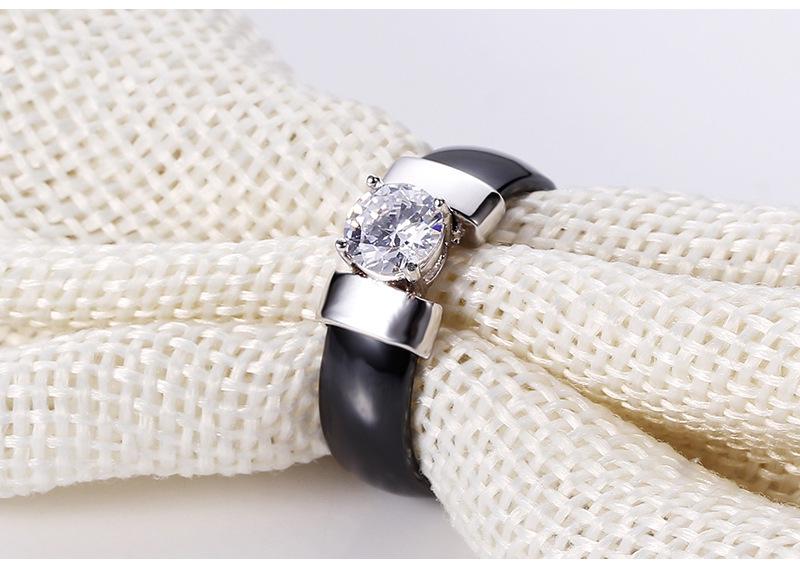 6MM Ceramic Black and White Couple Rings with Zirconium Inlay