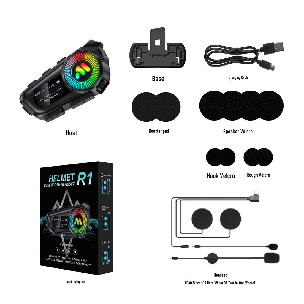 R1 Bluetooth Helmet Earphone: Waterproof, Dustproof, Long Battery Life, Display, Noise-Cancelling for Motorcycles