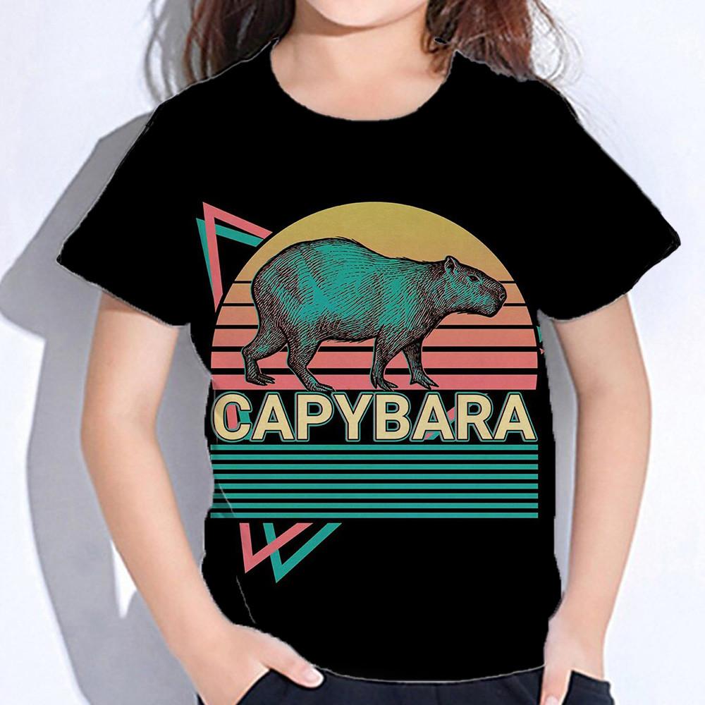 Dětské tričko Capybara Potisk Bílá trička Dětské tričko Kreslený chlapec Letní oblečení Dětské tričko s výstřihem Móda Dětské tričko