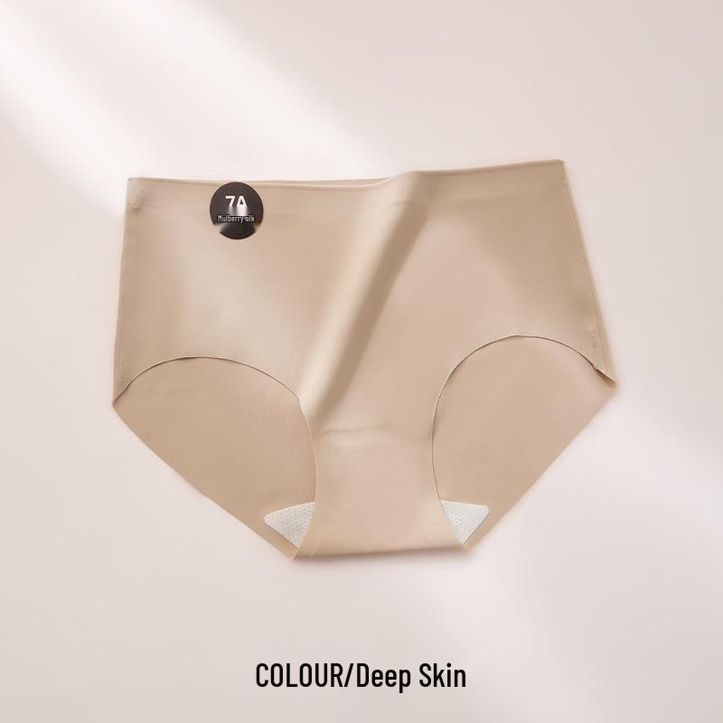 Women's Seamless Mid-Waist Triangle Panties with Antibacterial Mulberry Silk Crotch - Comfortable, Close-Fitting, and Skin-Friendly.