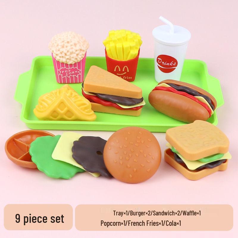 

Набор игрушечной мебели для кукольного домика в детский сад: Реалистичная игрушечная кухня с гамбургером и картофелем фри.