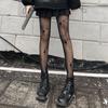 Seductive Black Fishnet Stockings with Bow and Letter Details - Plus Size European and American Styles