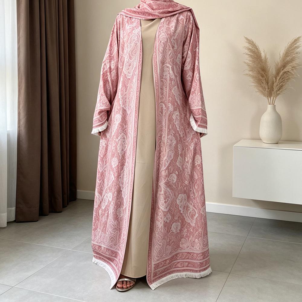 New Fashion Stretch Printed Cardigan Robe with Headscarf