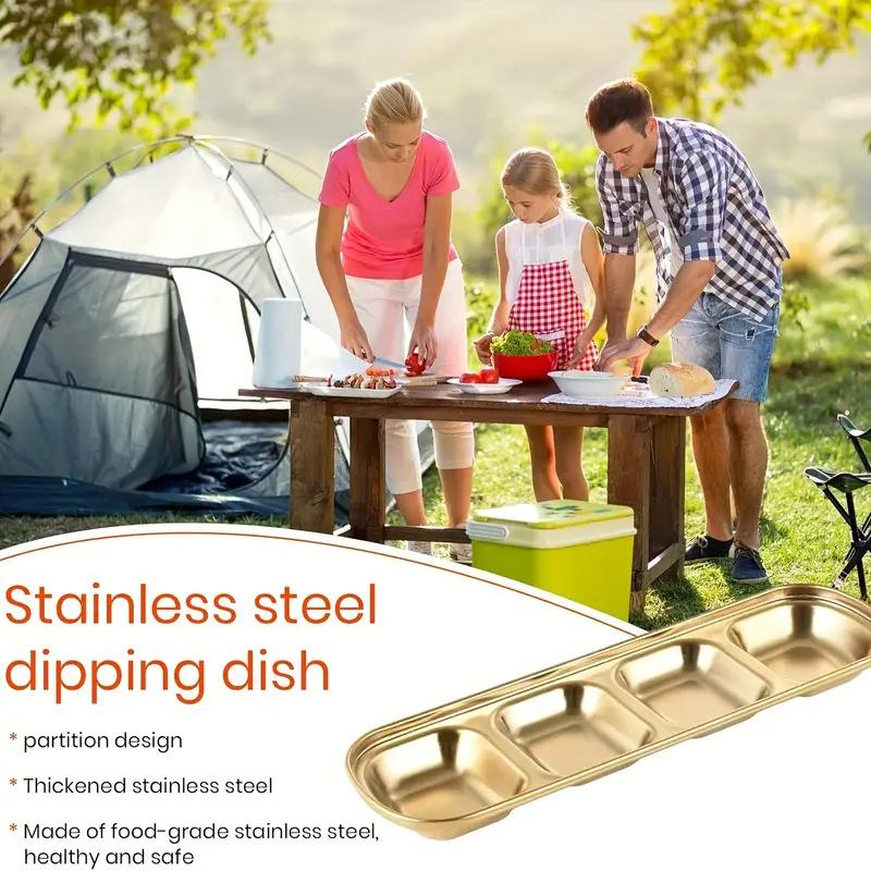 304 Stainless Steel 3 Grid Dip Tray Seasoning Sauce Seasoning Tray BBQ Restaurant Cutlery Hot Pot Seasoning Dish Dipping Dish