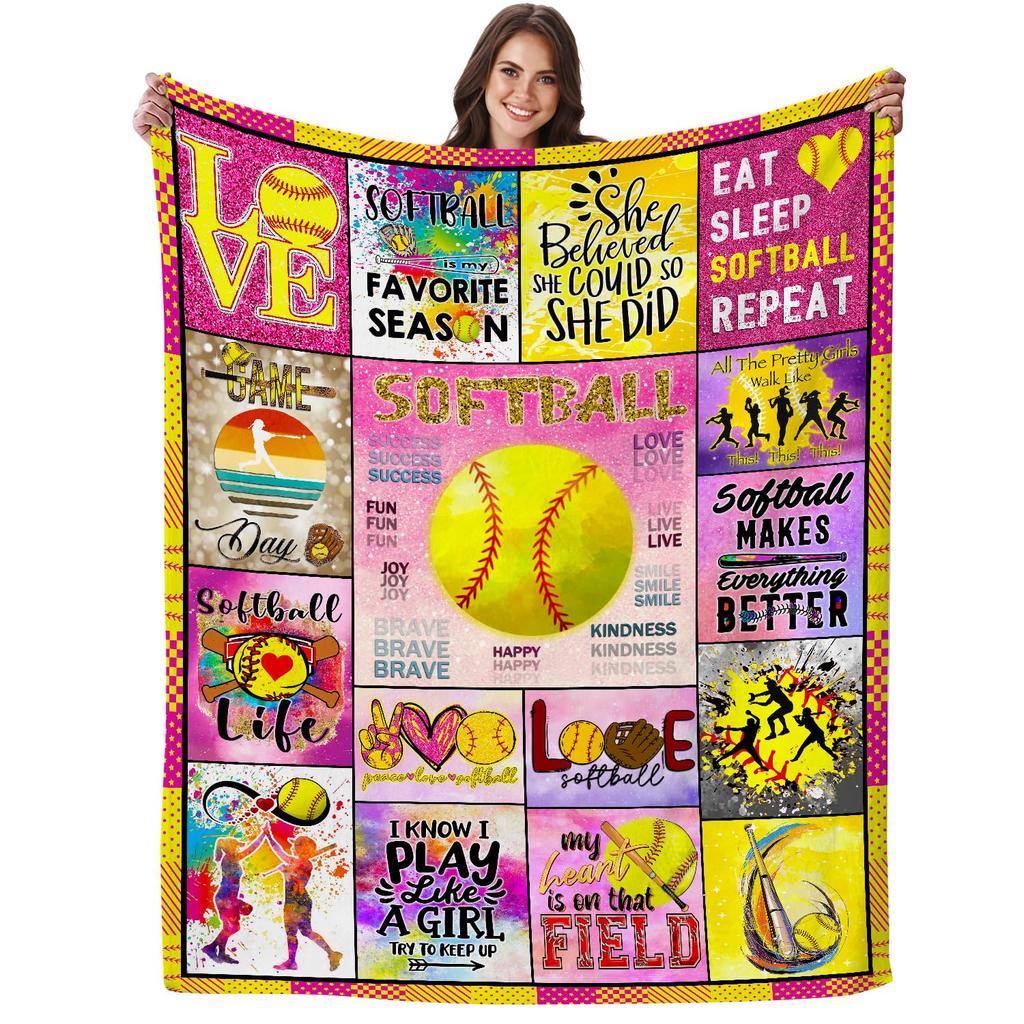 Softball Blanket, Fashion Softball Gifts for Girls Boys Teenagers, Super Soft Warm and Comfortable Throw Blanket for All Season