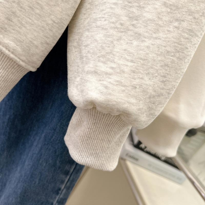 Women's American Retro Gray Crewneck Hoodie - Spring/Autumn 2024 Loose Fit, National Tide Brand