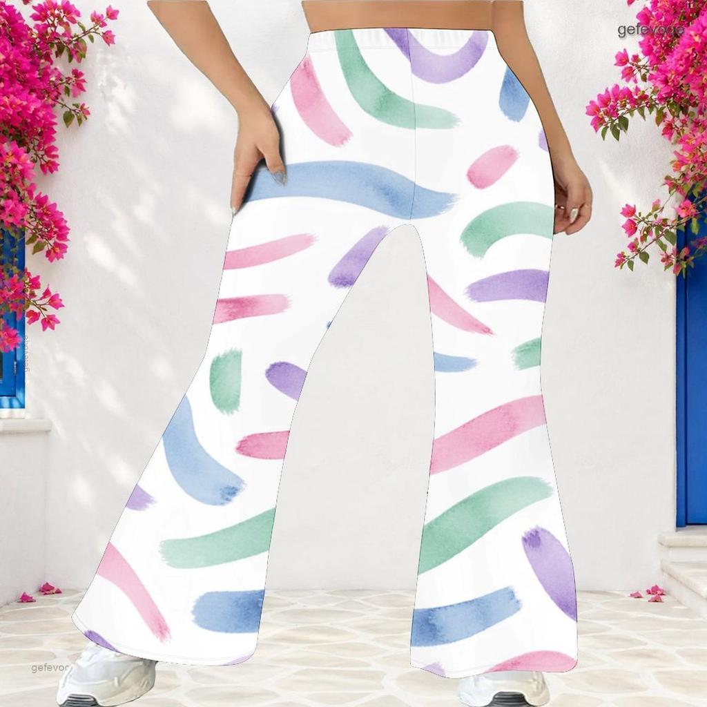 Women Plus Size High Waist Geometric Printed Full Length Flared Pants
