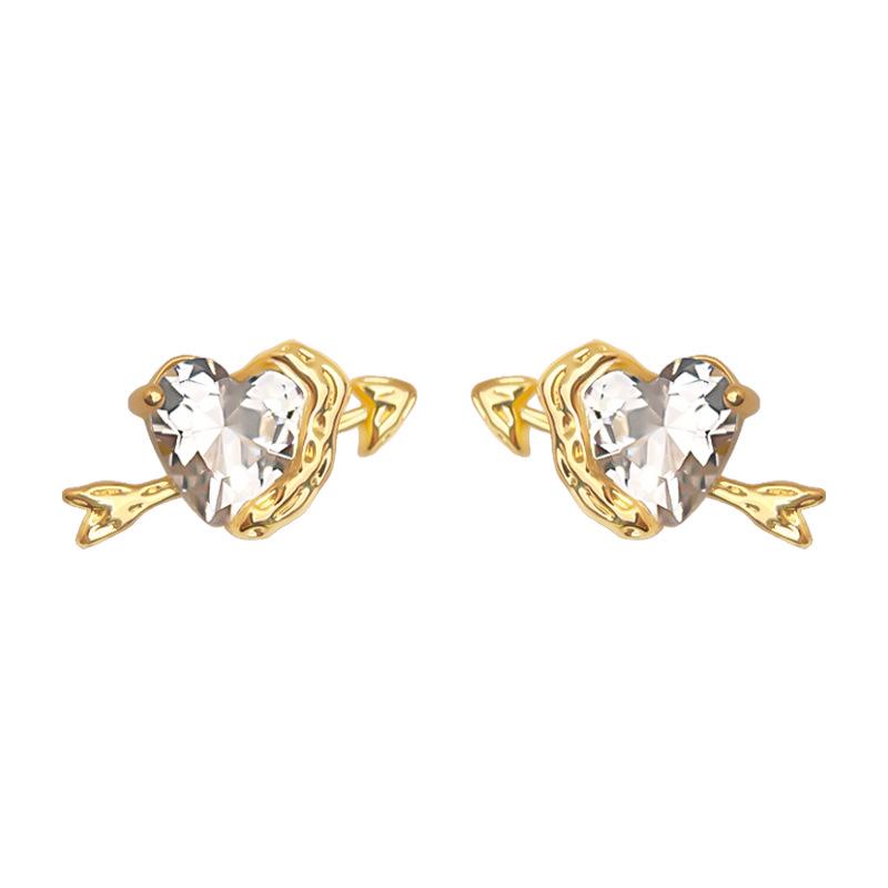 Cupid's Heart 18K Gold Zircon Heart Stud Earrings - Niche Light Luxury