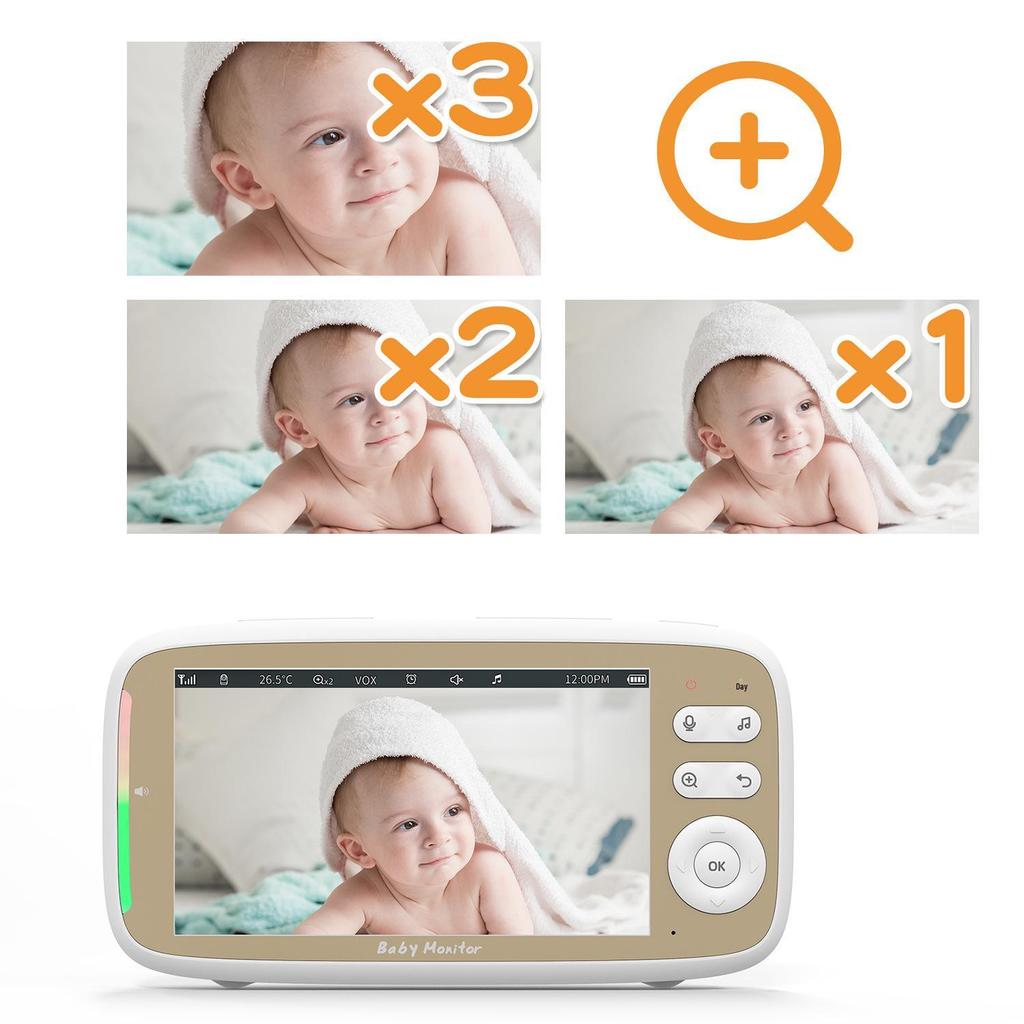 HD Wireless Baby Monitor with Gimbal Camera, Room Temperature Detection, and 5.0" Screen