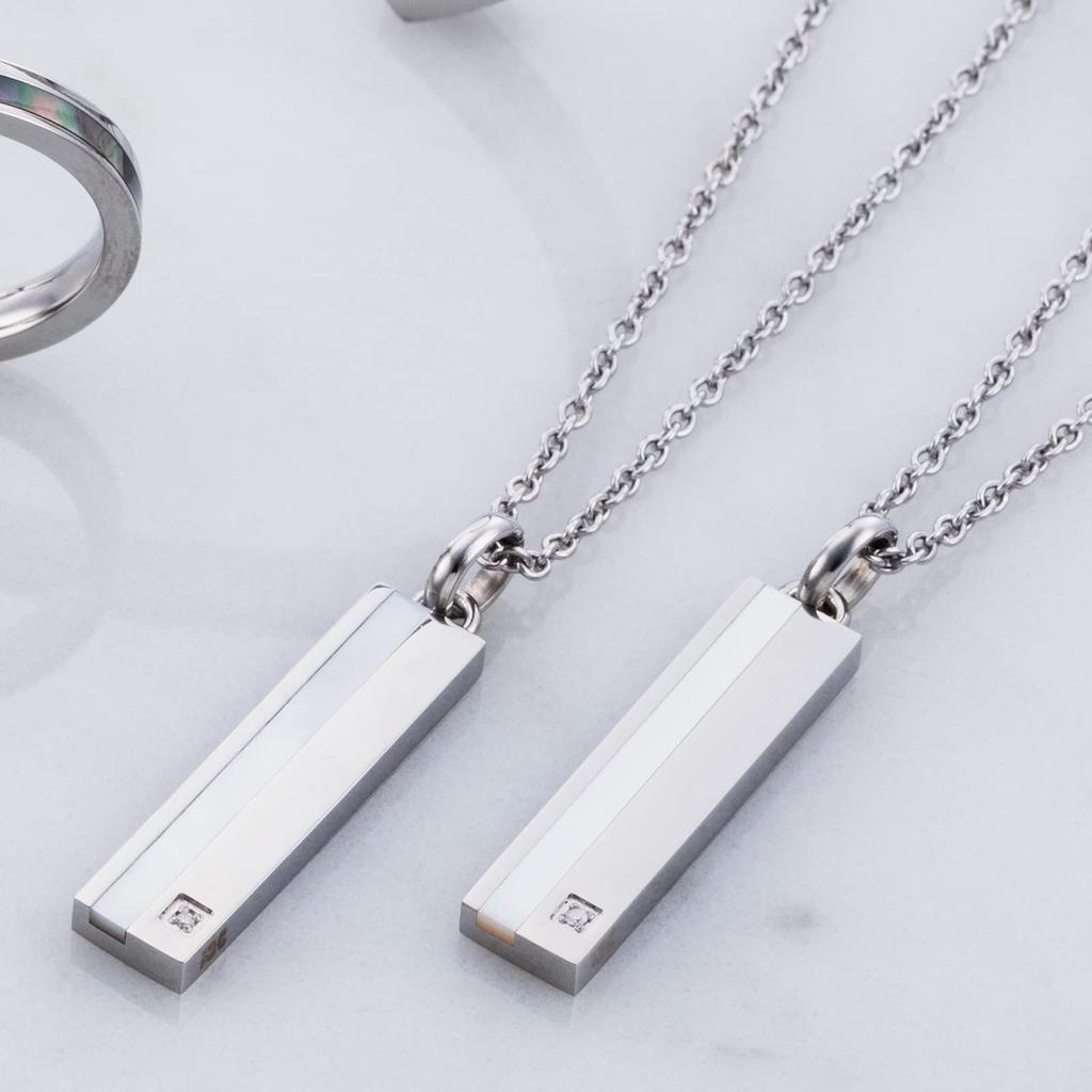 Paar Halskette aus chirurgischem Edelstahl 316L, Diamant-Muschelplatte, silberfarben [Weißklee] & 4SUP064SV&4SUP064SV