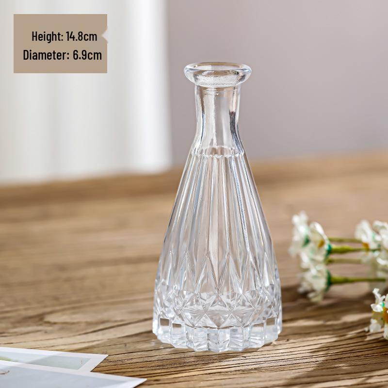 Retro Embossed Transparent Glass Vase: French-Inspired Luxury Home Decor for Living Room