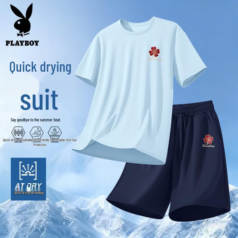 PLAYBOY Men s Outdoor Sun Protection Breathable T-Shirt & Shorts Set XL