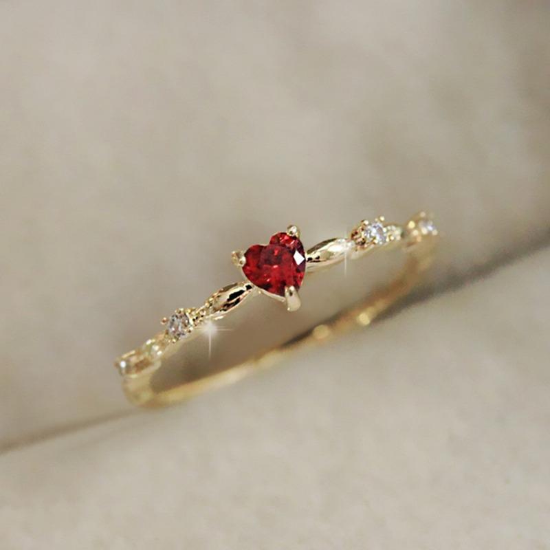 Exquisite Red Love Cz Engagement Proposal Rings For Women Thin Band Aesthetic Female Fashion Jewelry Fancy Birthday Gift