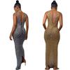X5259 European Fashion Sexy Rhinestone Backless Nightclub Party Dress - See-through Long Dress for Women
