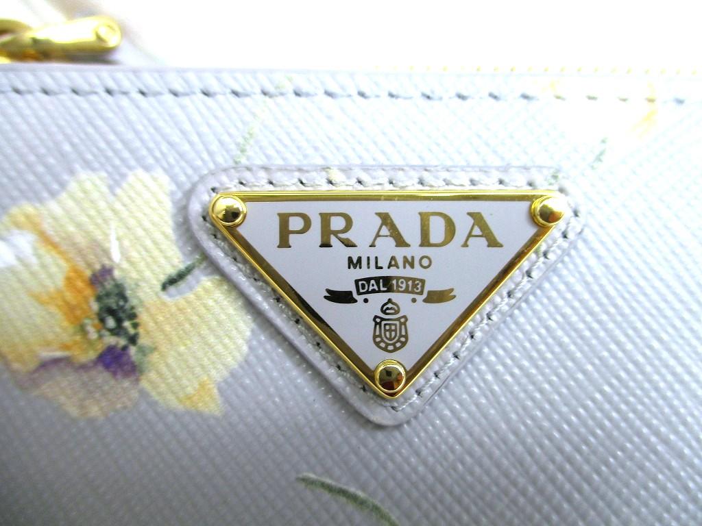 Authentic PRADA Light Blue Leather Flower Motif Bifold Wallet Compact Wallet #b268  Open box
