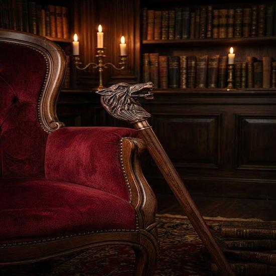 Handmade Handcrafted Wolf Head Walking Cane, Vintage Bronze Finish Wooden Walking Stick.