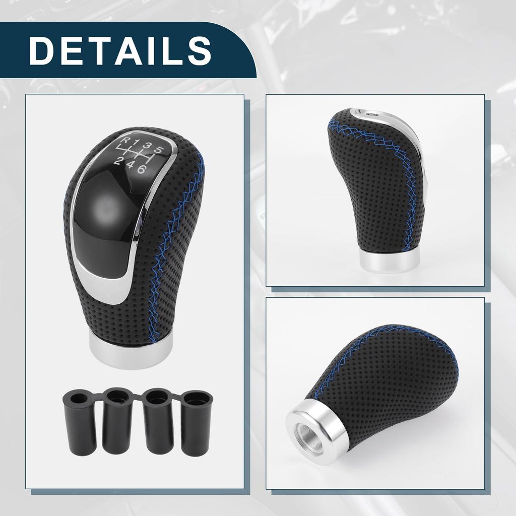 TUCKBOLD Universal Shift Knob with 4 Adapters for Manual Transmission PU 1 Set 6-Speed Vehicles, 9.5cm Leather, Black/Blue,