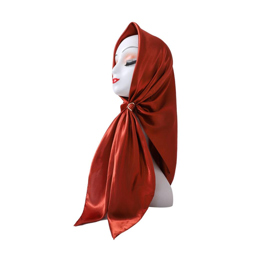 Fashionable New Versatile Headscarf Large Square Scarf Solid Color Scarf Women'S Simulated Silk Satin Scarf
