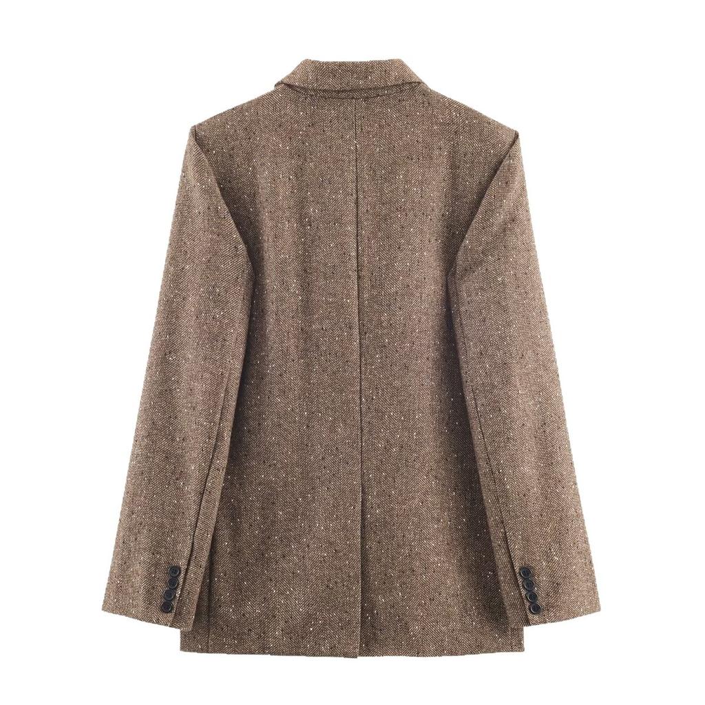 ZAZA Self-made European and American Style Wholesale Women's Clothing, Fashionable Versatile and Elegant Cross-border Herringbone Twill Blazer