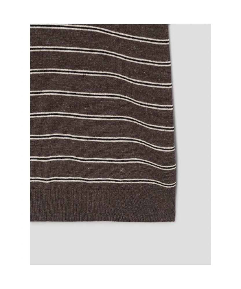 8SECONDS Striped Collared Neck Short Sleeve Knit Brown