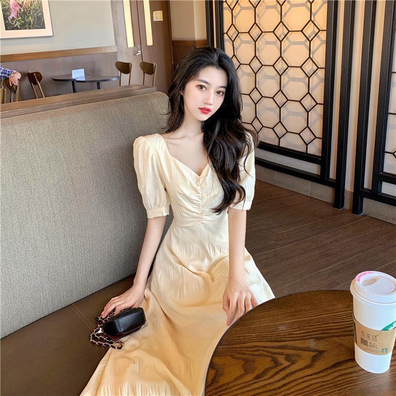 Yuli Cloth French Campanula Petite Puff Sleeve Backless Summer Dress for Women