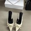 2025 spring new high-heeled nude bag head empty sweet bow thin heel pointed head temperament high-heeled sandals women