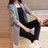 Women Fall Winter Jacket Open Stitch Cardigan Long Sleeve Mid Length Solid Color Loose Pockets Lapel Lady Warm Coat
