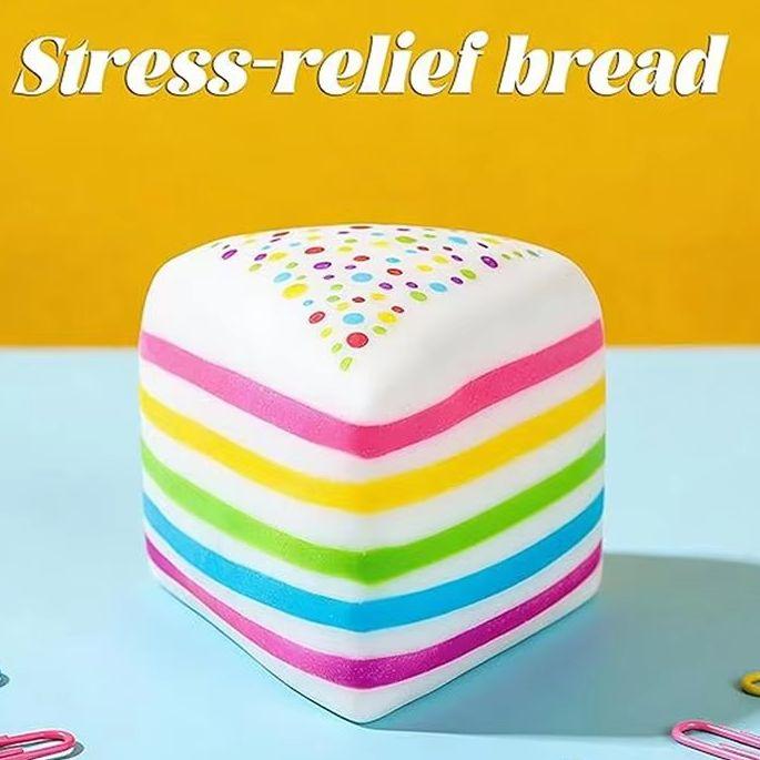 Rainbow Cake Squishy Toy Slow Rebound Stress Relief Sensory Fidget for Kids and Adults Birthday Gift