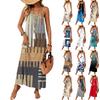 Women Sleeveless Maxi Dress Geometric Print Spaghetti Strap Long Dress Casual Home Vacation Wear Lightweight Comfortable Fabric