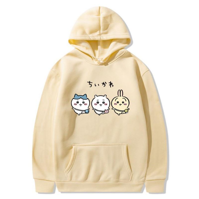 Chiikawa Self-mocking Bear Anime Couple Hoodie Fleece Lined Womens Casual Winter Hooded Sweatshirt