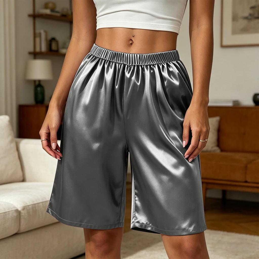 Damen Farbe Lässige Sommer Strandshorts mit Taschen Lockerer Schnitt