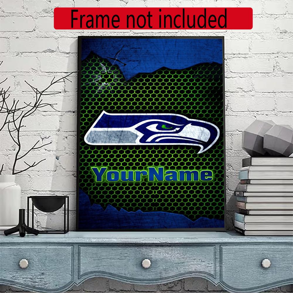 Seattle Seahawks Customize Your Name Diamond Painting Round Diamond Diy Frameless Holiday Artwork Suitable For Home Office Wall Decoration