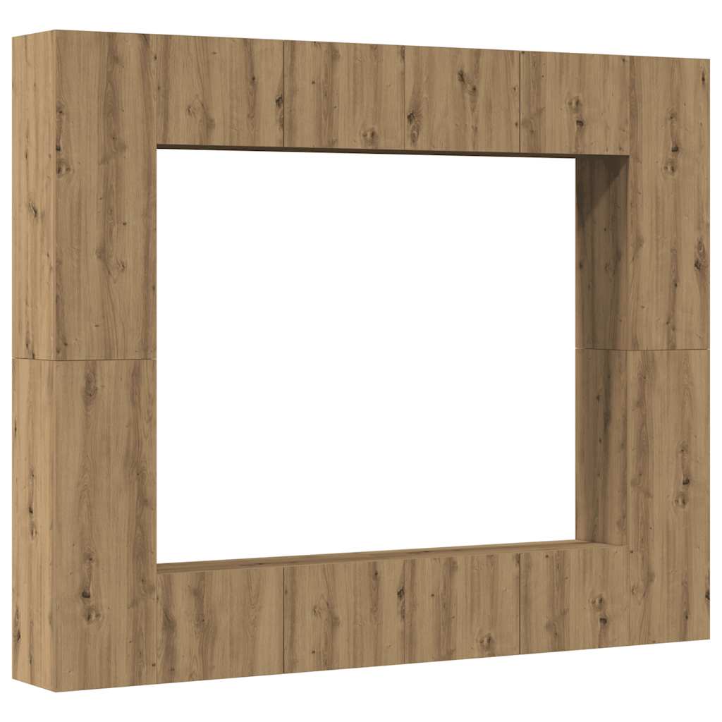 8 Piece Wall Mounted TV Cabinet Set Artisan Oak Finish Engineered Wood