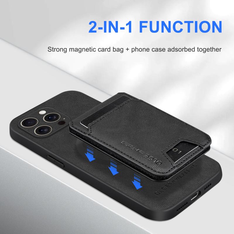 Für Magsafe Magnetische Geldbörse Kartensteckplatz Halterung Einfarbige Leder Handyhülle Für iPhone 17 Pro Max Air 15 11 12 13 16 Pro Max E