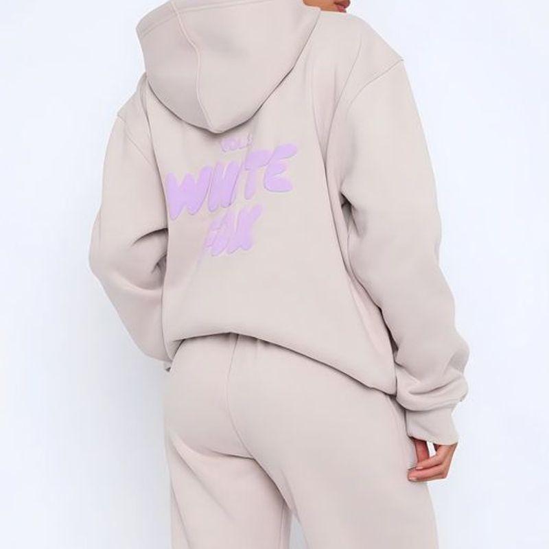 

and America Cross Border Spring, Autumn and Winter New Sweatshirt Suit Fashion Sports Logo Long Sleeves Pullover Hooded Sweatshirt Two-piece Set New Garmi Grey Print Purple Flower XXXL
