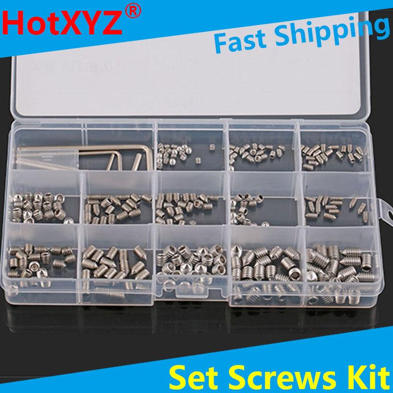 304 316 Stainless Steel Internal Hex Socket Drive Cone Dog Flat Cup Point Set Screw Assortment Kit Allen Head Grub Bolt