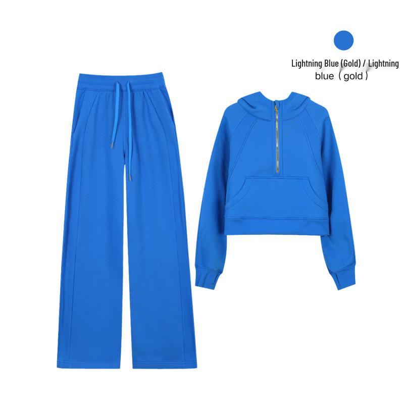 LULU Women's Half-Zip Hooded Loose Sweatshirt Cardigan with Velvet Scuba Jacket Style