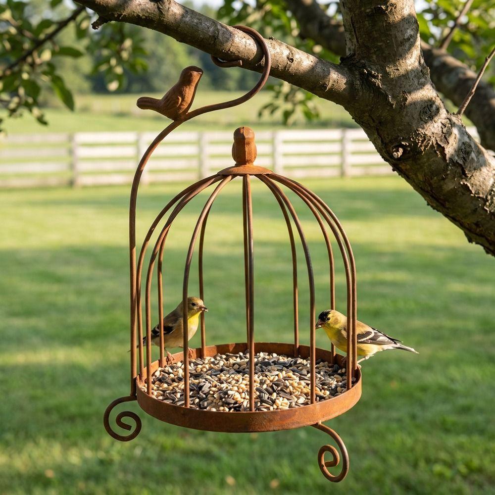 Large Capacity Bird Feeding Station Bird Cage Shape Bird Food Container Bird Rest Station Garden