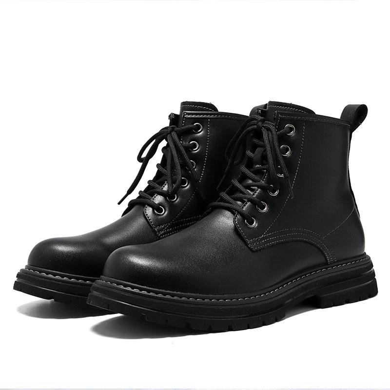 Martin Boots Men's British Style High-end Autumn and Winter Black Boots Medium Top Boys High-top Shoes 6002-R