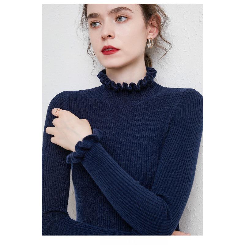 Ruffles Half High Neck Sweater Knitted Pullover Women's Long Sleeved Lace Long Sleeves Bottoming Shirt Commute Simple Casual Knitwear Autumn