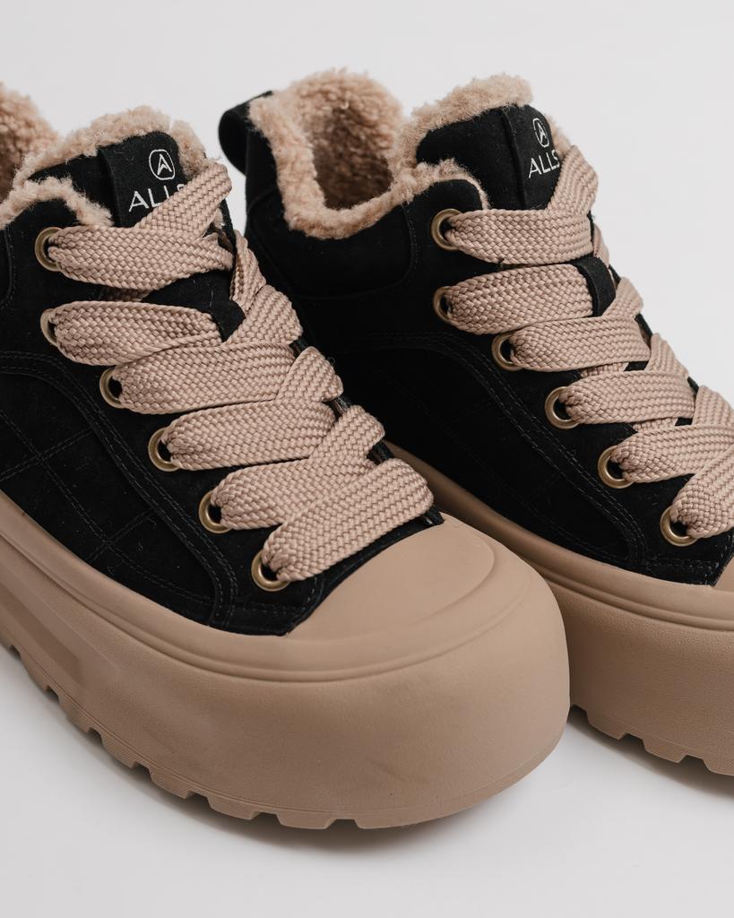 Ботинки на платформе короткие Allsy 20254 36 черные замша байка