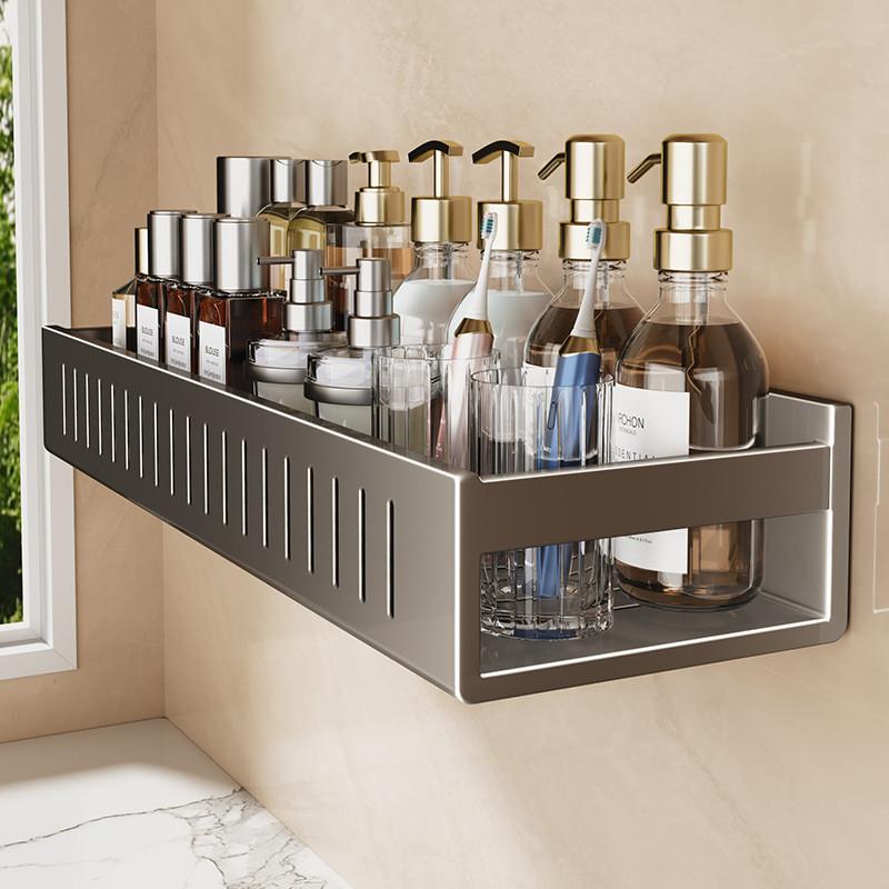 Gunmetal Wall Mount Bathroom Shelf With Antidrill Design For Shower And Toilet Storage