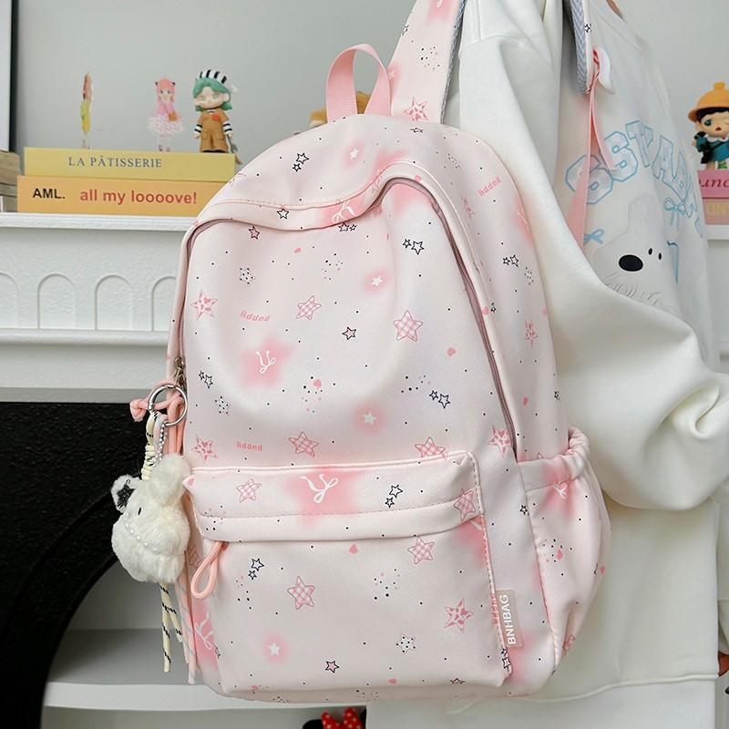 Schoolbag: Korean INS cartoon star backpack for women, large capacity, lightweight and versatile student backpack, casual travel backpack